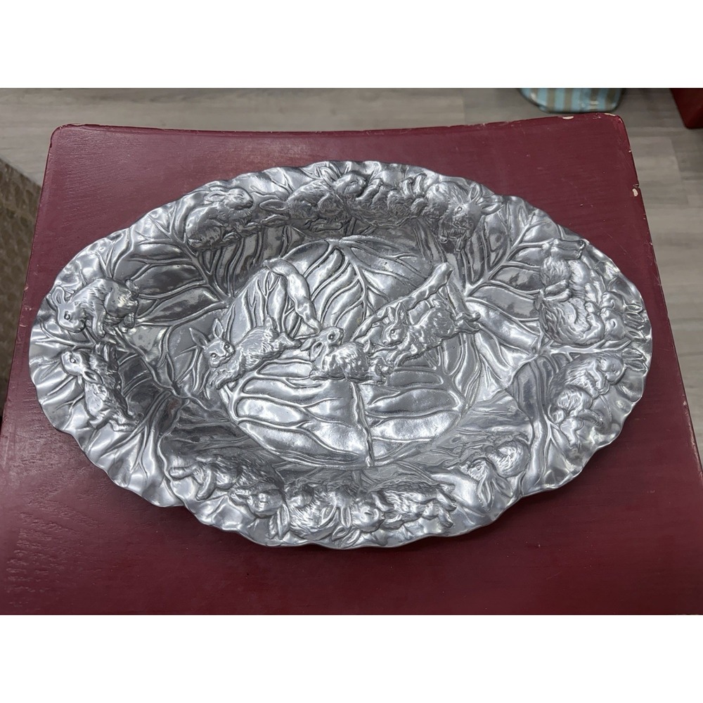 Vintage Arthur Court Bunny Aluminum Tray 13.5"x9" Easter Mother's Day